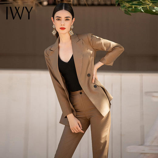 IWY/咖色西装套装女双排扣西服外套OL干练职场女装艺考主持人正装	CP1339 商品图1