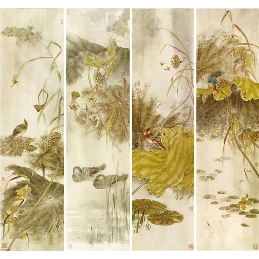 【四条屏】工笔画白描底稿荷花临摹勾线花鸟线稿TP08 商品图0