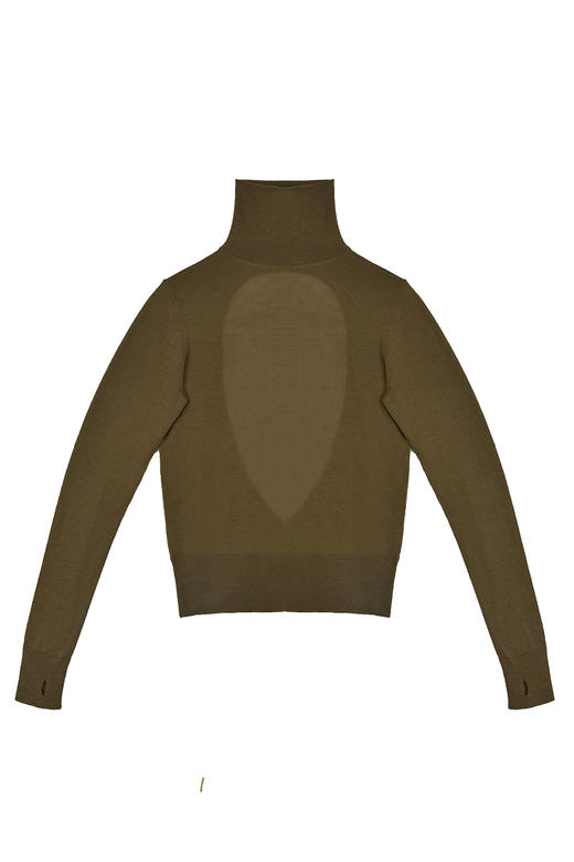 Her Senses｜时装 04-C019-SW ⽺⽑⾼领露背⽑⾐  [ 黑 / 橄榄绿 ] 商品图9