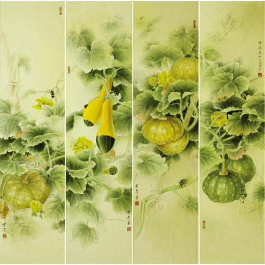 【四条屏】龚雪青工笔画白描底稿南瓜临摹勾线高清打印稿XQ70 商品图0