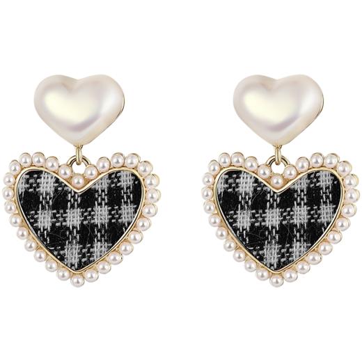 ZEGL棋盘格爱心耳环女设计感小众韩国气质网红耳钉925银针耳饰品 商品图5