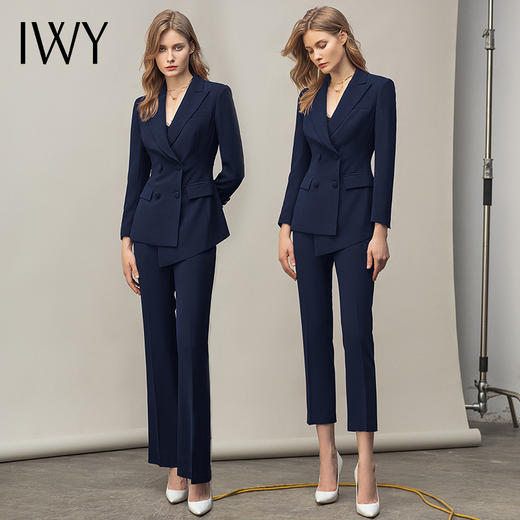 IWY/藏青色干练气质套装经典西装套裤女总裁职业装面试售楼部正装 CP11358藏青 商品图4