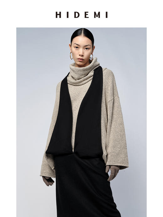 HIDEMI 卡其花纱分体围脖廓形毛衣 商品图1