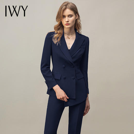 IWY/藏青色干练气质套装经典西装套裤女总裁职业装面试售楼部正装 CP11358藏青 商品图0