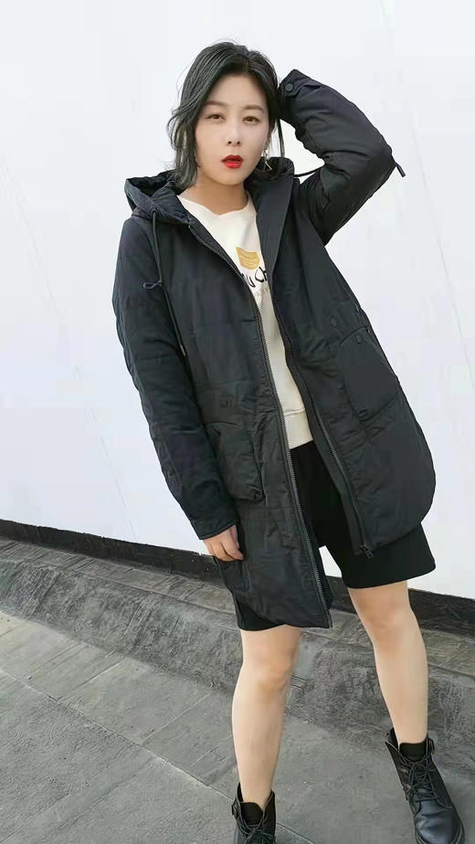 水淼2021冬新品超显瘦百搭实用性强连帽显瘦中长款棉服3124 商品图1