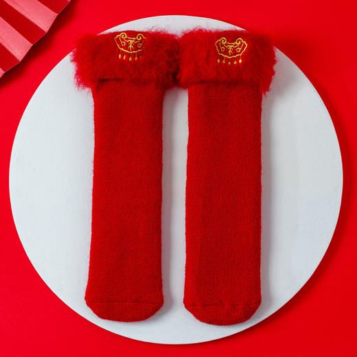 【2双装 360°加绒内里 温暖宝宝小脚丫】A类秋冬加绒加厚儿童袜子男童女童大红袜红色袜子新年刺绣卡通宝宝袜 商品图7
