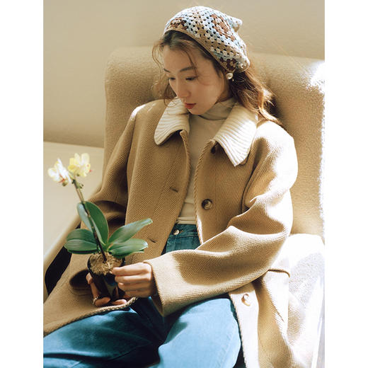 Even Vintage | 复古男友风 人字纹针织领毛呢外套女冬短款小个子 商品图2