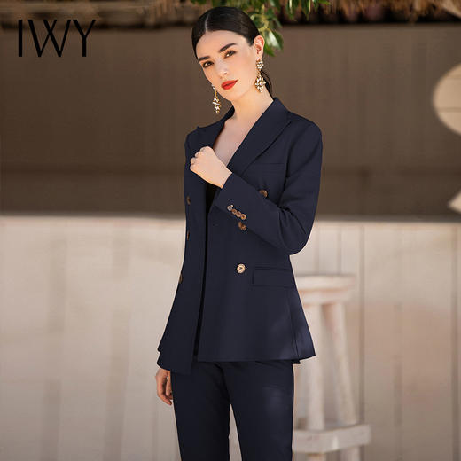 IWY/秋冬季修身显瘦西装套装女蓝色西服售楼部职业装气质工装C13102+P11356 商品图0