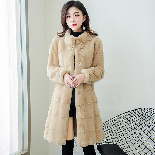 MZX-冬季加厚皮毛一体外套中长款水貂绒呢子皮大衣女 商品图0