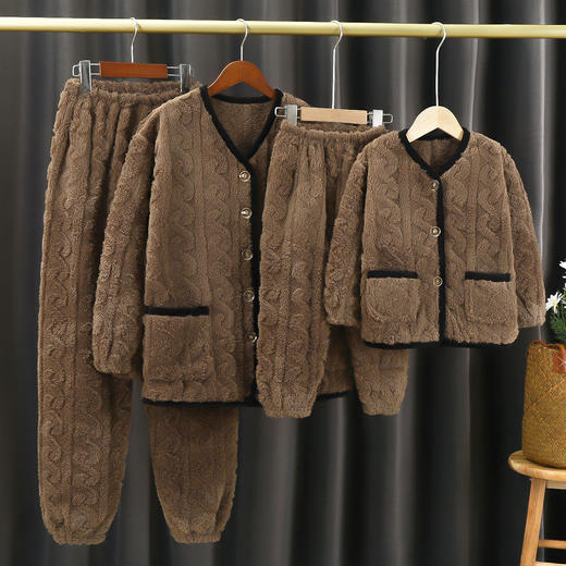 HBFS-儿童睡衣珊瑚绒冬季加厚法兰绒可爱母女父子家居服套装 商品图1
