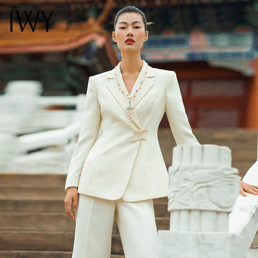 IWY/国风职业时尚西装套装修身复古盘扣中式优雅纯色女213223C1+P2 商品图0