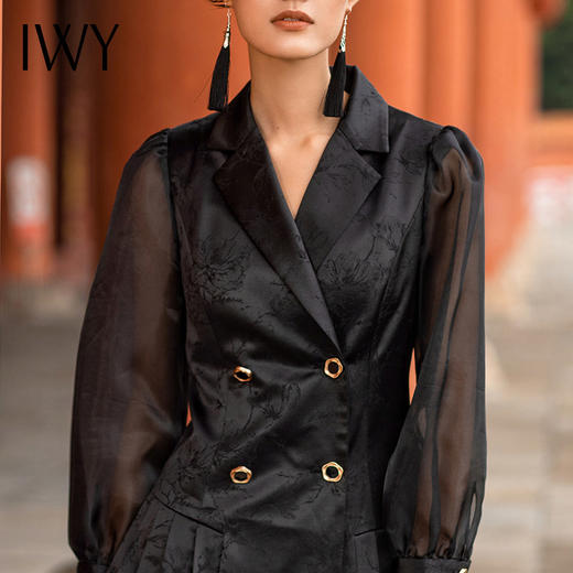 IWY/扶摇国风时尚西装套装黑色连衣裙拼接网纱袖子设计时尚 213230Q1 商品图4