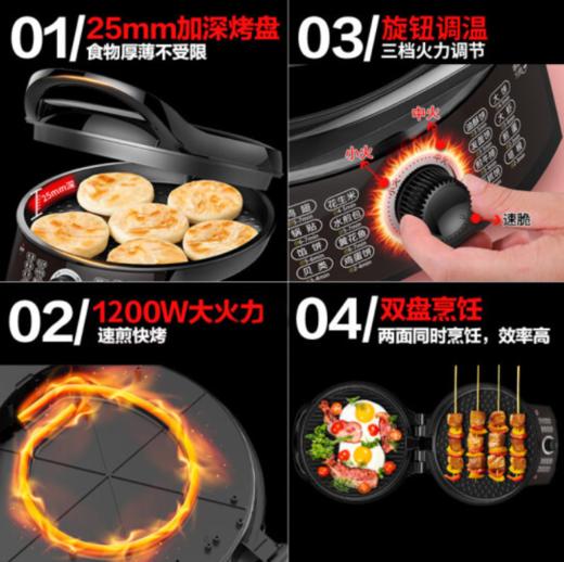 利仁（Liven）电饼铛家用加深加大电饼档双面加热煎饼锅烙饼锅三明治早餐机煎烤机25MM深盘电饼锅LR-X2901 商品图6