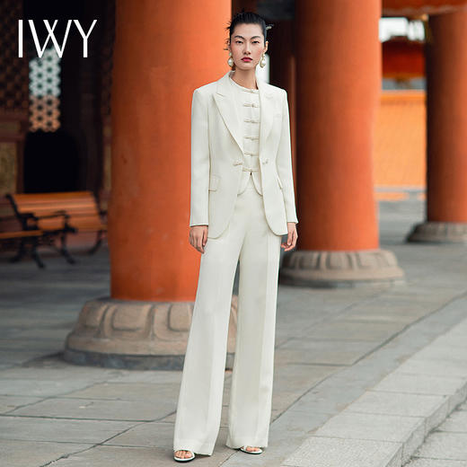 IWY/国风时尚西装套装白色中式职业装微宽松戗脖领复古213226C1+P2+C6 商品图2