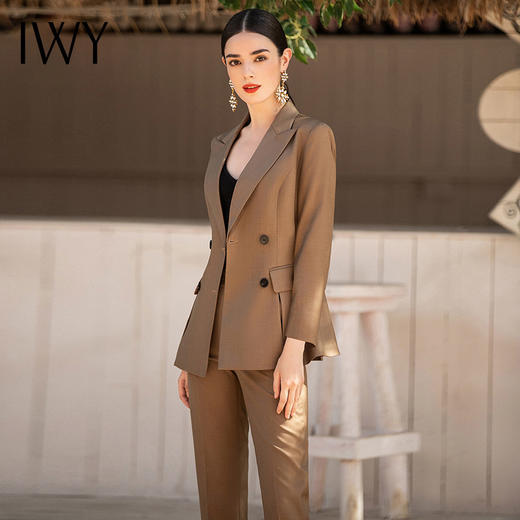 IWY/咖色西装套装女双排扣西服外套OL干练职场女装艺考主持人正装	CP1339 商品图3