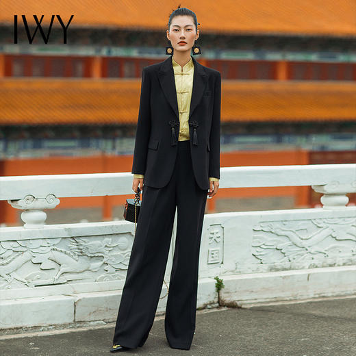 IWY/时尚西装套装黑色复古职业装商务垂感经典国风盘扣213232C1+P2 商品图2