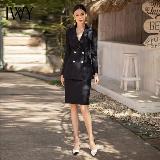 IWY/藏青职业装女正装套装英伦风高端时尚西装套裙气质通勤面试工作服	C1356+S1112 商品图2