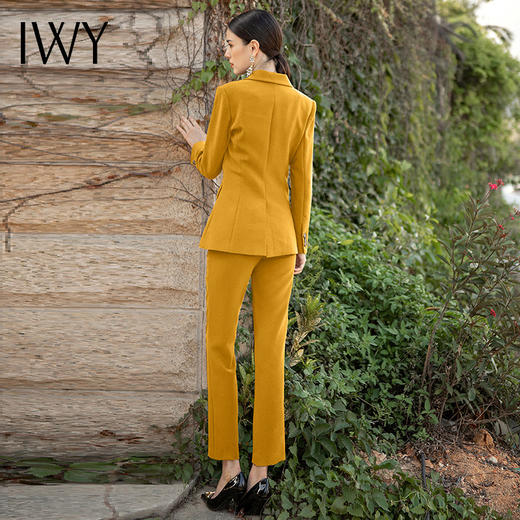 IWY/厚款西装黄色干练气质职业装套装女秋冬新款加厚呢子西服套裤	C1344-Y+P729 商品图3