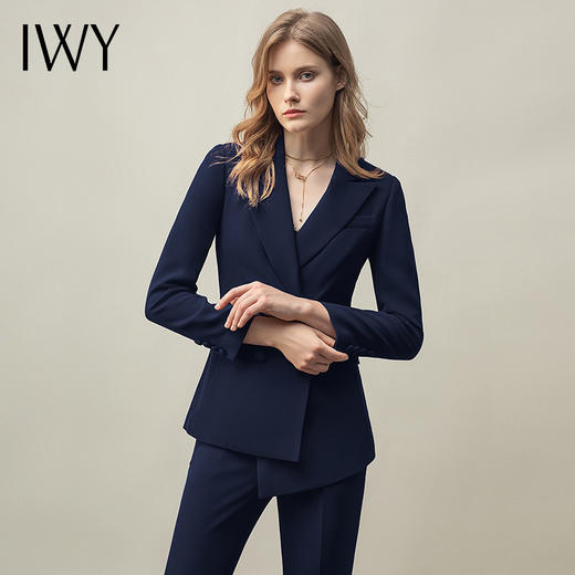 IWY/藏青色西装微喇裤套装气质女装经典西装套裤女总裁职业装工装	C11358+P31358藏青 商品图1