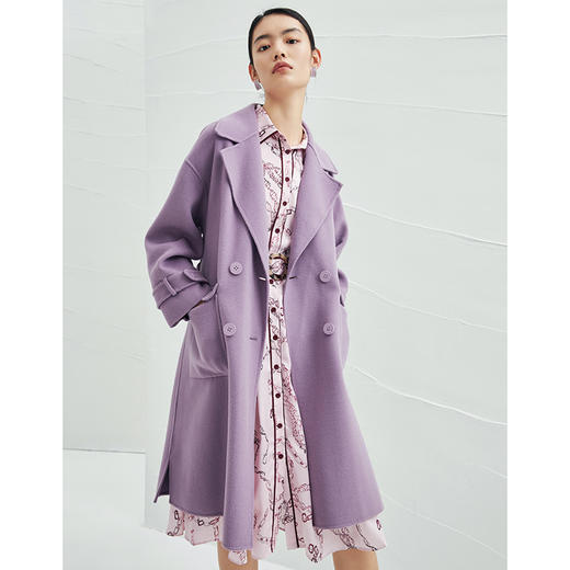 EITIE爱特爱冬季韩版宽松廓形双面呢羊毛大衣女中长款6014715 商品图2