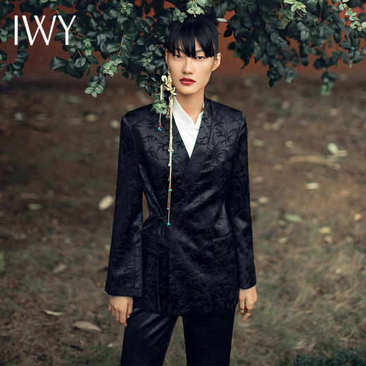 IWY/国风职业时尚西装套装复古V领系带中式竹纹提花女装213224C1+P3 商品图0