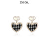 ZEGL棋盘格爱心耳环女设计感小众韩国气质网红耳钉925银针耳饰品 商品缩略图1