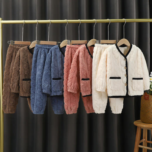 HBFS-儿童睡衣珊瑚绒冬季加厚法兰绒可爱母女父子家居服套装 商品图2