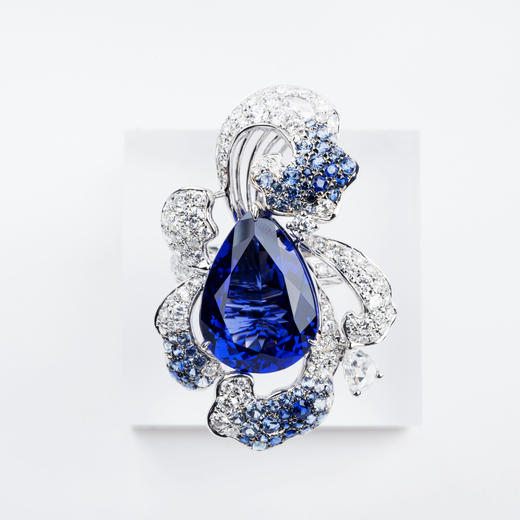 「五行」系列之“水”坦桑石钻石项链戒指两戴款

极品皇家蓝坦桑石7.74克拉，
钻石5.48克拉，
蓝宝石5克拉，
18k白金27.83克 商品图4