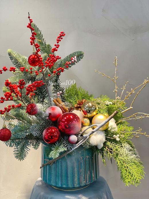 圣诞礼丨圣诞设计款插花冬青松枝棉花 商品图0