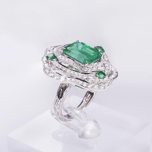 「五行」系列之“木”祖母绿钻石项链戒指两戴款

极微油祖母绿Vivid green3.72克拉，
钻石4.33克拉，
圆形刻面祖母绿1.21克拉 商品图2