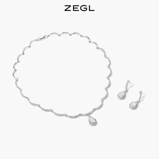 ZEGL高奢系列水滴项链女小众锁骨毛衣链耳环925银针秋冬耳饰套装 商品图2