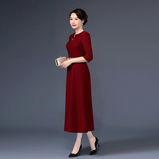 上海旗袍厂WD-W254旗袍裙大码遮肚礼服婚宴婚庆酒红连衣裙 商品图3