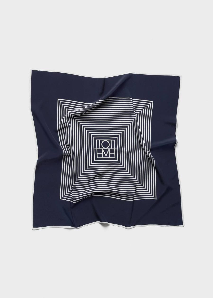toteme 黄咖/深蓝白/森林绿几何条纹venezia丝巾