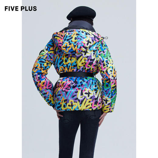 FIVE PLUS2021新款女冬装彩虹色鹅绒羽绒服女连帽滑雪服外套收腰2NN4334330 商品图3
