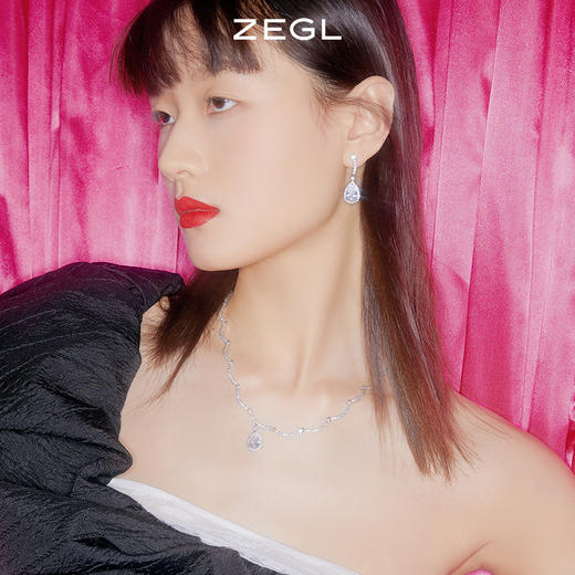 ZEGL高奢系列水滴项链女小众锁骨毛衣链耳环925银针秋冬耳饰套装 商品图6