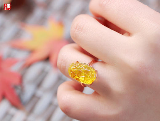 金珀貔貅戒指[ 瑞财 ] ，925银镶 商品图2