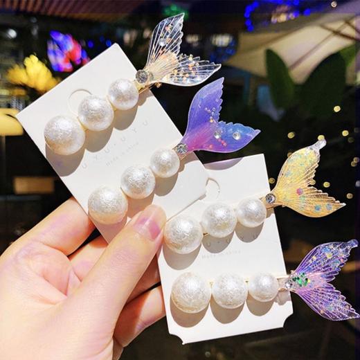 韩国网红珍珠发夹一字夹儿童卡通可爱美人鱼夹子头饰女童发卡发饰 商品图5