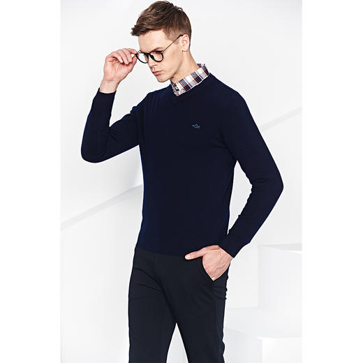 GOOD LUCK/德鲨新款百分百绵羊毛V领亲肤舒适百搭羊毛衫LR13502 商品图6