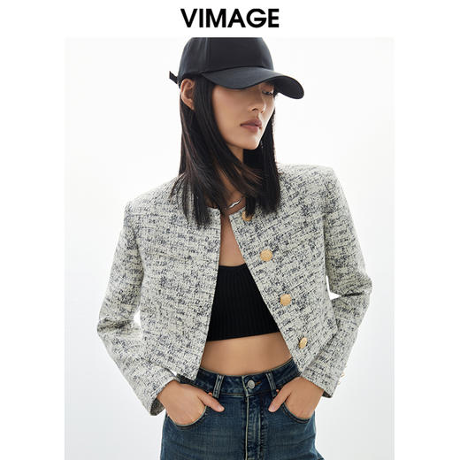 VIMAGE/纬漫纪春季新款气质显瘦时尚花呢短外套V1703303 商品图5