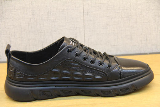 豪行秋款10359891潮流英伦男士板鞋时尚百搭黑鞋鳄鱼纹真皮休闲鞋 专柜正品 商品图3