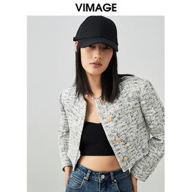VIMAGE/纬漫纪春季新款气质显瘦时尚花呢短外套V1703303