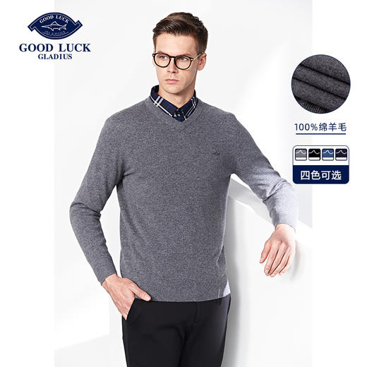 GOOD LUCK/德鲨新款百分百绵羊毛V领亲肤舒适百搭羊毛衫LR13502 商品图0