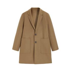 太平鸟男装卡其色毛呢羊毛大衣中长款外套B1AAB4304