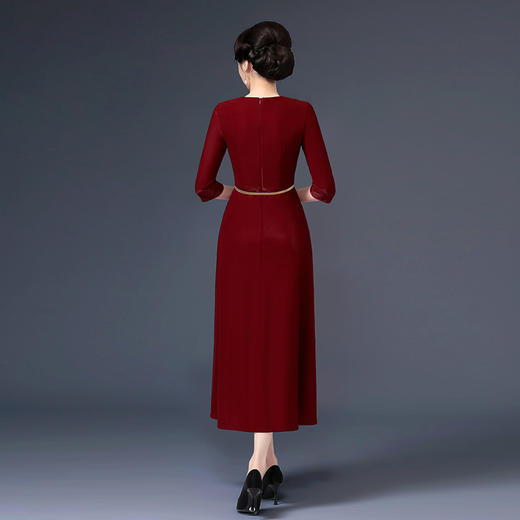 上海旗袍厂WD-W254旗袍裙大码遮肚礼服婚宴婚庆酒红连衣裙 商品图1
