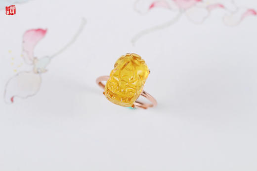 金珀貔貅戒指[ 瑞财 ] ，925银镶 商品图1