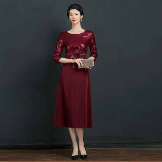 上海旗袍厂NBL-NZ311婚礼旗袍连衣裙七分袖婚庆宴会穿婚宴奥黛礼服高贵春秋 商品图0