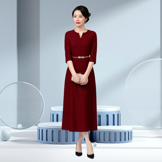 上海旗袍厂WD-W254旗袍裙大码遮肚礼服婚宴婚庆酒红连衣裙 商品图0