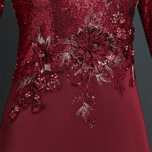 上海旗袍厂NBL-NZ311婚礼旗袍连衣裙七分袖婚庆宴会穿婚宴奥黛礼服高贵春秋 商品图2