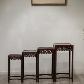 清 红木绳纹套几（一套四件）