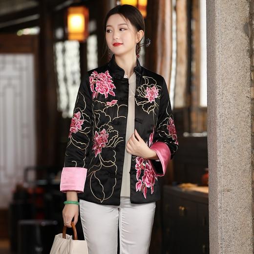 2021冬季新款国风时尚新中式国色牡丹重工刺绣夹棉外套 LX21049 商品图2